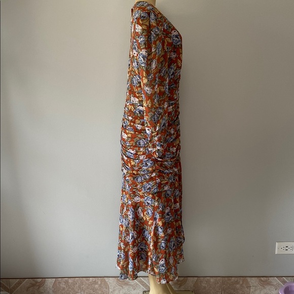 Floret Studios Floral Ruched Long Sleeve Dress Size L - Picture 6 of 10